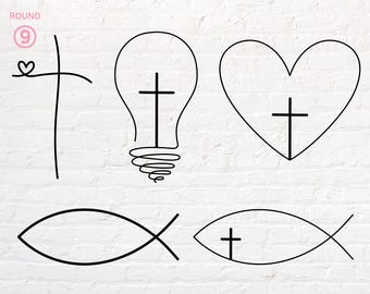 Love cross svg, heart cross svg, lightbulb cross svg, christian fish svg , christian outline svg, png, dxf, eps, pdf