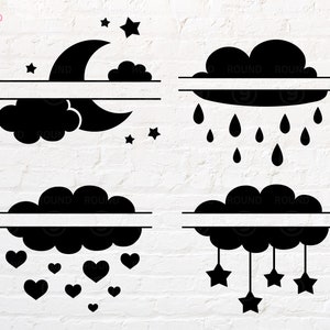 Lune et étoile Split svg, svg Cloud Split, png, dxf, eps, pdf