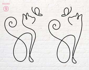 Cute Cat Outline svg, Line art svg, cat with butterfly png, dxf, eps, pdf