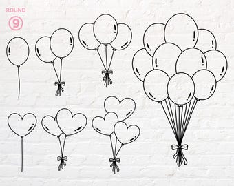 Balloon svg, Balloon Outline svg, Heart Balloon svg, Heart Balloon Outline svg, Birth Day Decoration svg, png, dxf, eps, pdf