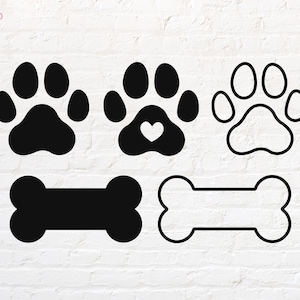 Svg de contour de patte de chien, svg de contour d'os de chien, png, dxf, eps, pdf