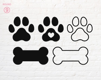 Dog Paw Outline svg, Dog Bone Outline svg, png, dxf, eps, pdf