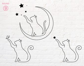 Moon Cat Outline svg, Cat Outline svg, Cat with butterfly svg, png, dxf, eps, pdf