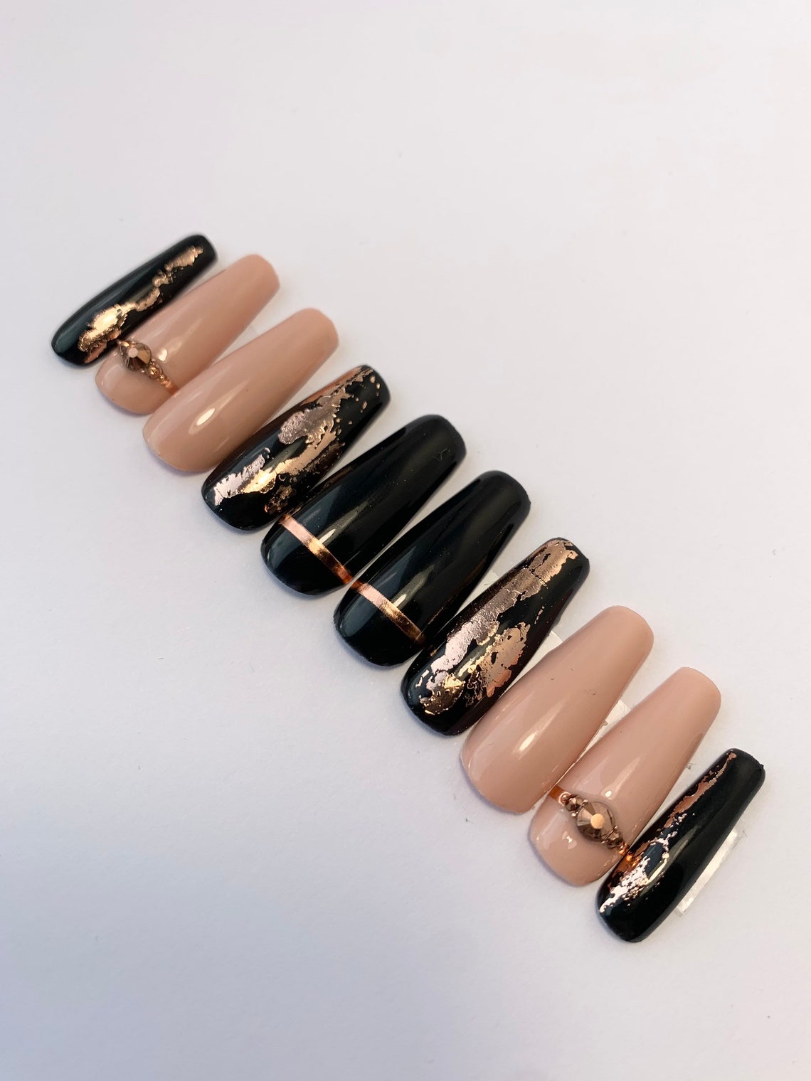 Black and bronze nail set False nail set Nail Design | Etsy