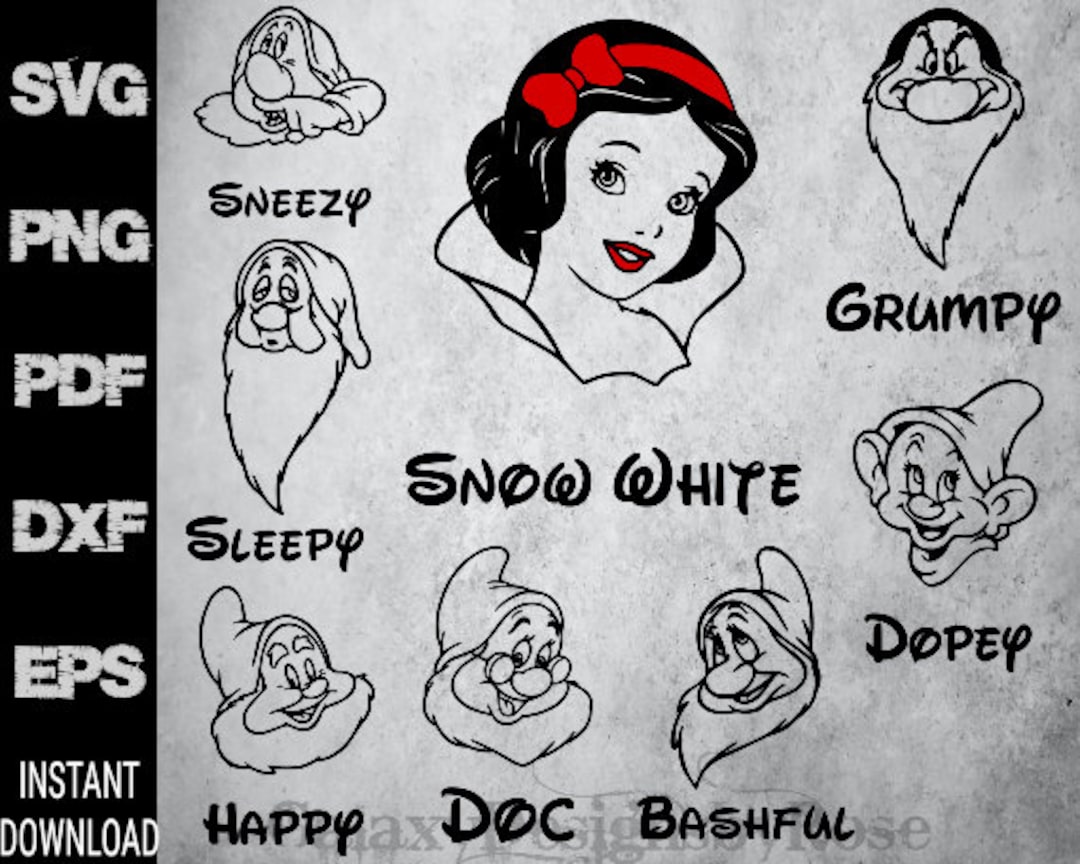 SVG Snow White and Seven Dwarfs Inspired, Png, Pdf, Dxf, Eps, Doc