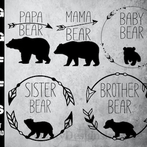 Famille ours chemises SVG, png, pdf, dxf, eps, maman ours SVG, papa ours svg, soeur ours, frère ours, bébé ours SVG