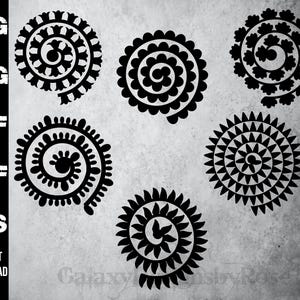 SVG Rolled Flowers silhouette, png, pdf, dxf, eps, Paper rolled flowers, Foliage Leaves svg, Template Paper Flowers, 3D Rolled Flowers svg