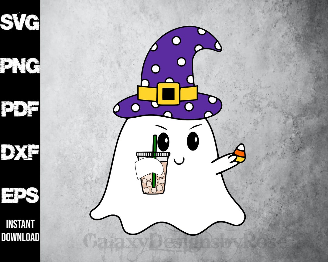 SVG Cute Ghost, Png, Pdf, Dxf, Eps, Coffee Ghost SVG, Witchy Ghost