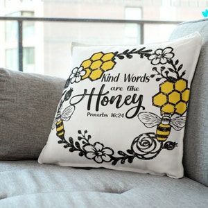 SVG Kind Words are like Honey, png, pdf, dxf, eps, Honey Bee Wreath svg, BEE Kind Flower Wreath Silhouette, Proverbs 16:24 image 4