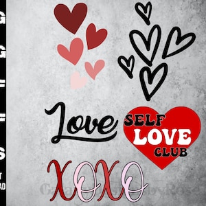 SVG Amore, Buon San Valentino, png, pdf, dxf, eps, Pacchetto d'amore SVG, XOXO Hearts SVG, Self Love Club SVG,