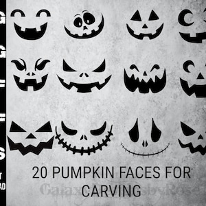 SVG Pumpkin Faces Stencils, png, pdf, dxf, eps, Pumpkin Face Silhouette, Scary Pumpkin Faces SVG, 20 pumpkin face designs for carving