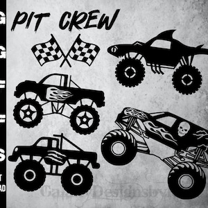 SVG Monstertrucks, png, pdf, dxf, eps, Monstertrucks Silhouette, Hai Monstertruck svg, PIT CREW svg, Big Trucks svg, Kids Designs svg