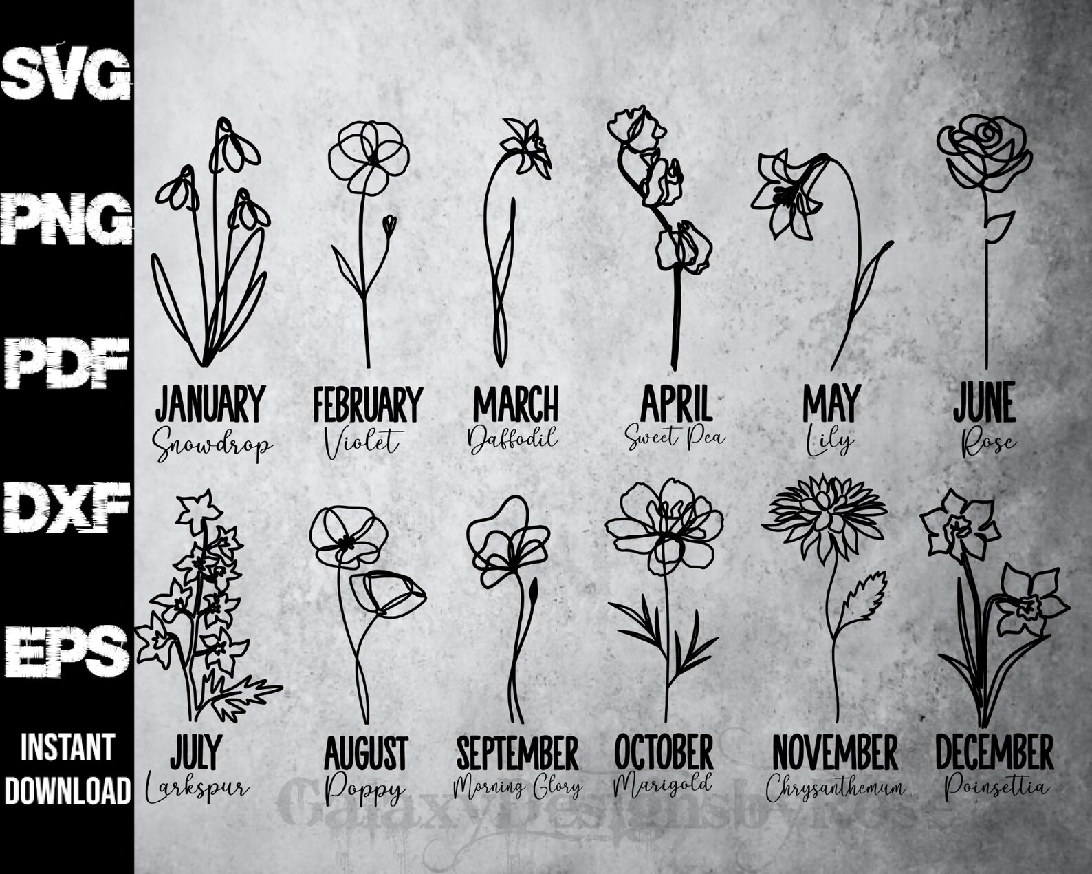 SVG Birth Month Flowers Png Pdf Dxf Eps Birth Month - Etsy
