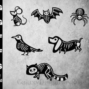 SVG Szkielety zwierząt, png, pdf, dxf, eps, Happy Halloween SVG, Nietoperz svg, Kot svg, Pająk svg, Mysz svg, Kruk svg, Pies svg, Szkielety SVG,