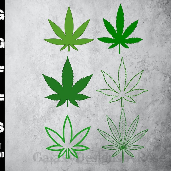SVG Pot Leaf, png, pdf, dxf, eps, Marijuana Leaf Silhouette, Weed Leaf SVG, Pot Leaf Bundle, Pot Leaf Silhouette