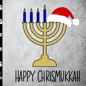 SVG Fröhliche Chrismukka, png, pdf, dxf, eps, Happy Hannukah svg, Frohe Weihnachten SVG, Nikolausmütze svg, Hannukah Menorah svg, Frohe Feiertage svg