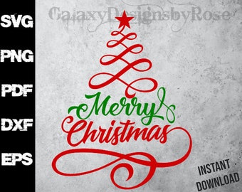 SVG Merry Christmas Tree, png, pdf, eps, dxf, Happy Holidays Christmas Tree, Christmas Tree Pretty Swirls SVG, Christmas Design