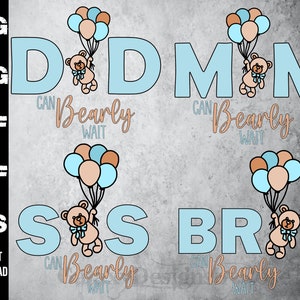 SVG Baby Shower Bearly kann warten, png, pdf, dxf, eps, Mama, Papa, Sis kann Bearly warten SVG, Bro kann Bearly warten svg, Familien-Babyparty-Shirts