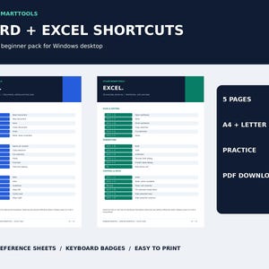 WordとExcelのキーボードショートカット（印刷可能）：Windows初心者向けチートシート、5ページPDFパック