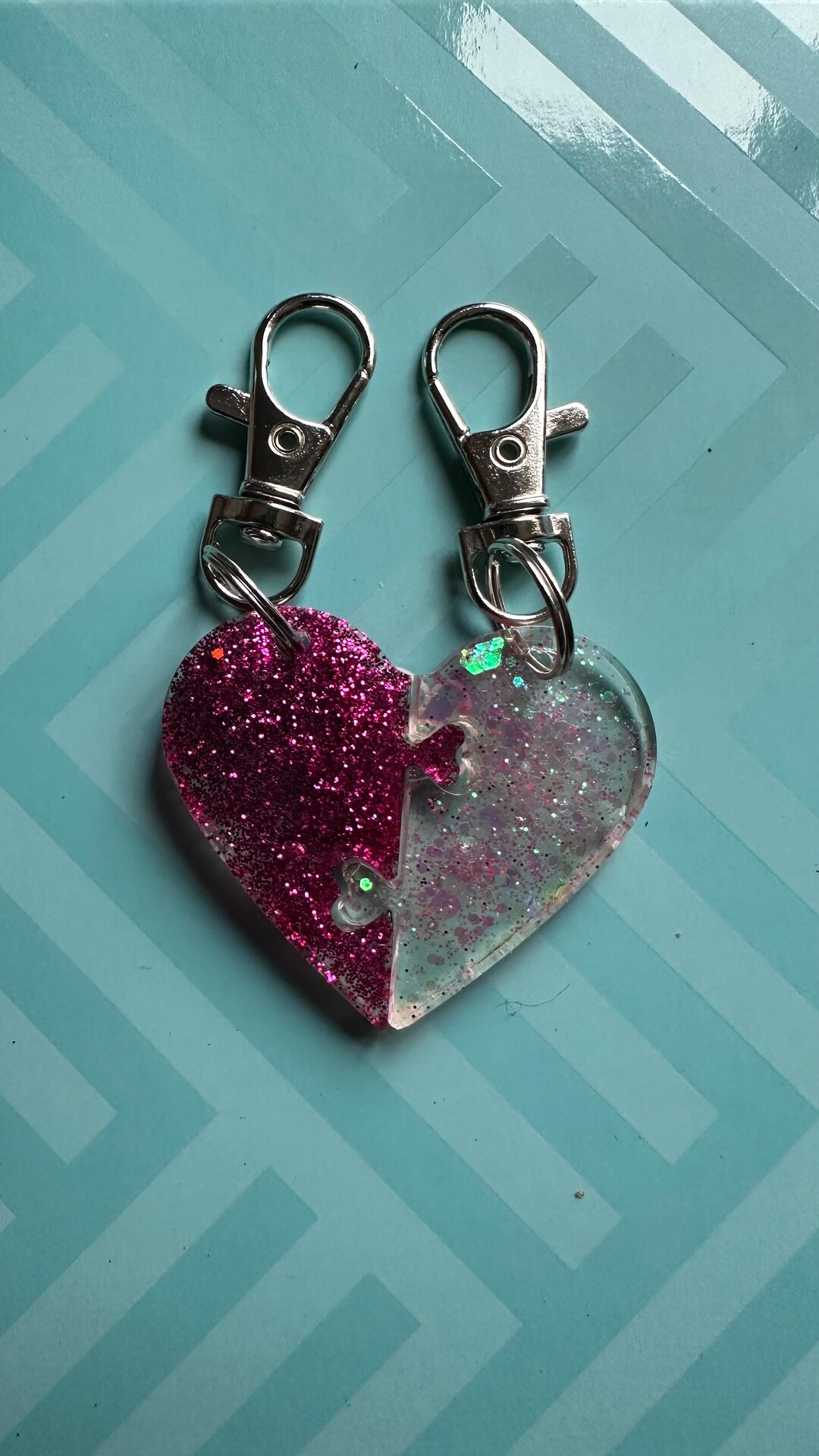 Hers and Hers Interlocking Resin Heart Keychains - Etsy