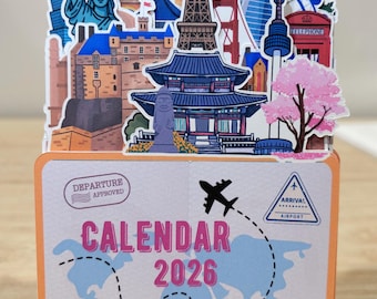 Calendario 2026, Tema de viajes, Calendario de escritorio, Regalo para azafata