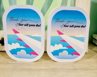 Tarjeta de agradecimiento para auxiliar de vuelo, tarjeta de agradecimiento para tripulación de vuelo, tarjeta para ventana de avión, tarjeta de viaje, paquete de 4 tarjetas de aerolínea