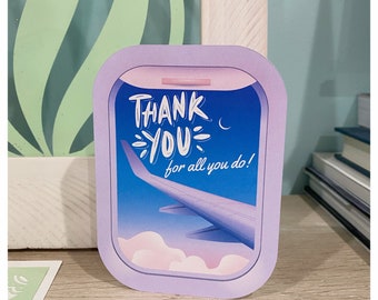 Tarjeta de agradecimiento para auxiliar de vuelo, tarjeta de agradecimiento para tripulación de vuelo, tarjeta para ventana de avión, tarjeta de viaje, paquete de 4 tarjetas de aerolínea