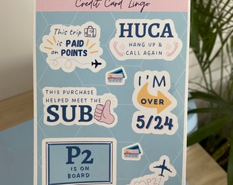 Credit Cards Stickers Sheet 4 x 6 inch, points and miles. Credit Card Lingo, Humor, Travel