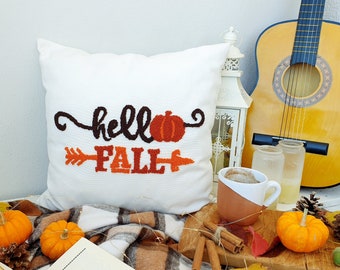 Pumpkin Pillow Case, Autumn Pillow Case, Fall Pillow Cover, Fall Decor Pillow, Autumn Decor, Farmhouse Decor, Punch Pillow Cover, Hello Fall