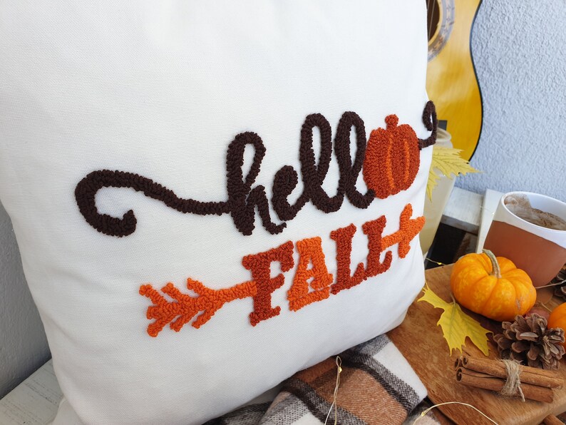 Pumpkin Pillow Case, Autumn Pillow Case, Fall Pillow Cover, Fall Decor Pillow, Autumn Decor, Farmhouse Decor, Punch Pillow Cover, Hello Fall image 5