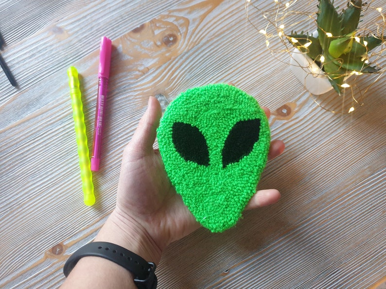 Handmade Coaster / Punch Needle Coaster / Tufted Coaster / Punch Needle Mug Rug / Punch Needle Mini Rug / Christmas Gifts / Jewelry Display Alien