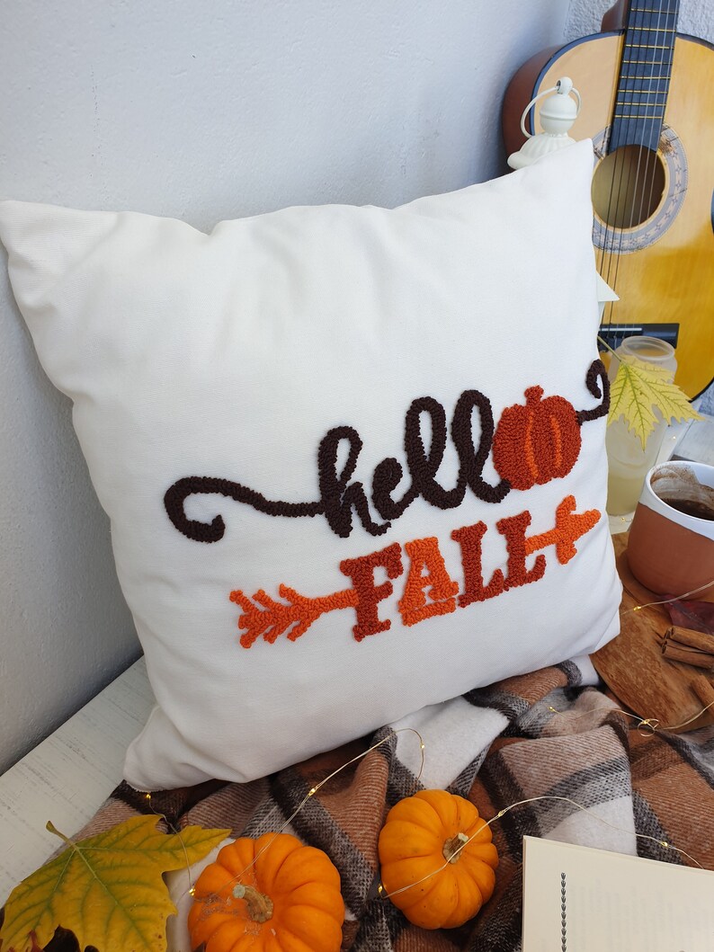 Pumpkin Pillow Case, Autumn Pillow Case, Fall Pillow Cover, Fall Decor Pillow, Autumn Decor, Farmhouse Decor, Punch Pillow Cover, Hello Fall image 4