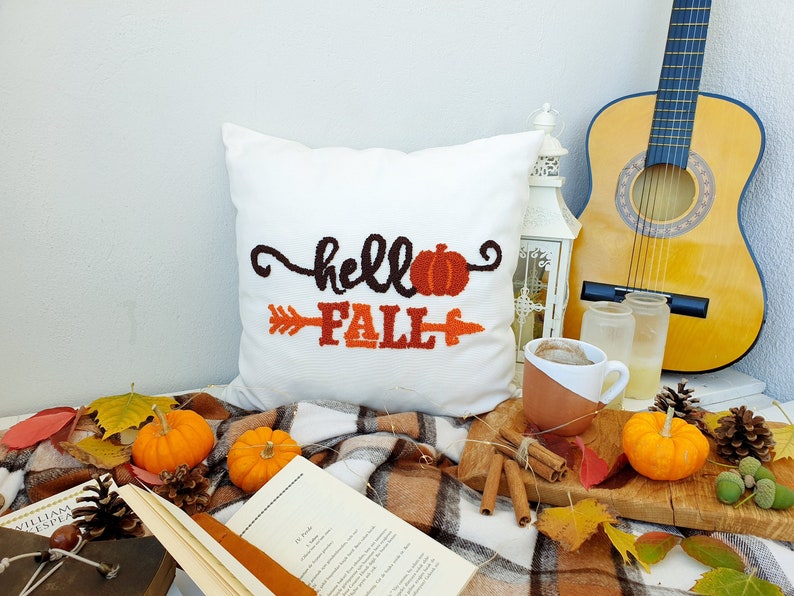 Pumpkin Pillow Case, Autumn Pillow Case, Fall Pillow Cover, Fall Decor Pillow, Autumn Decor, Farmhouse Decor, Punch Pillow Cover, Hello Fall image 1