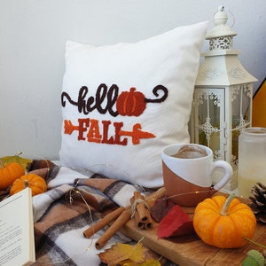 Pumpkin Pillow Case, Autumn Pillow Case, Fall Pillow Cover, Fall Decor Pillow, Autumn Decor, Farmhouse Decor, Punch Pillow Cover, Hello Fall image 2