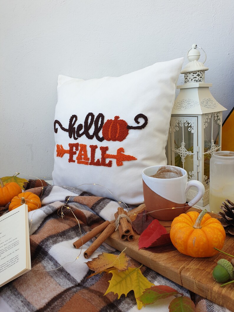 Pumpkin Pillow Case, Autumn Pillow Case, Fall Pillow Cover, Fall Decor Pillow, Autumn Decor, Farmhouse Decor, Punch Pillow Cover, Hello Fall image 2