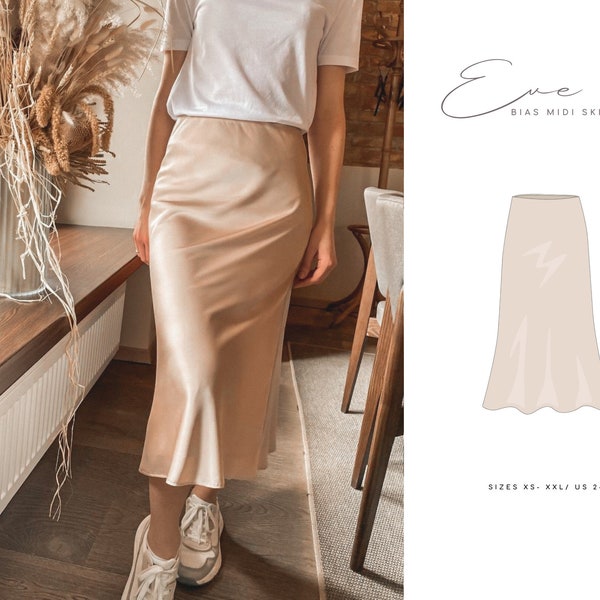 Bias Midi Skirt PDF Pattern, Silk Skirt Sewing Instruction
