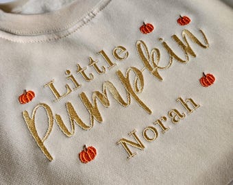 Personalised Kids Pumpkin Jumper – Embroidered Name – Autumn / Halloween Gift UK