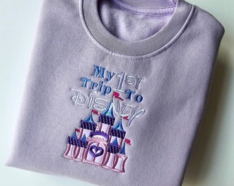 Adorable 'My 1st Trip to Disney' Embroidered Jumper with Appliqué Castle - Customisable Colours for Little Explorers!