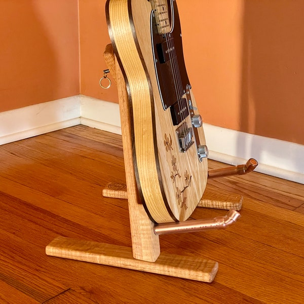 Acoustic/Electric Guitar Stand, Flame Maple Guitar Stand, gift idea, handmade