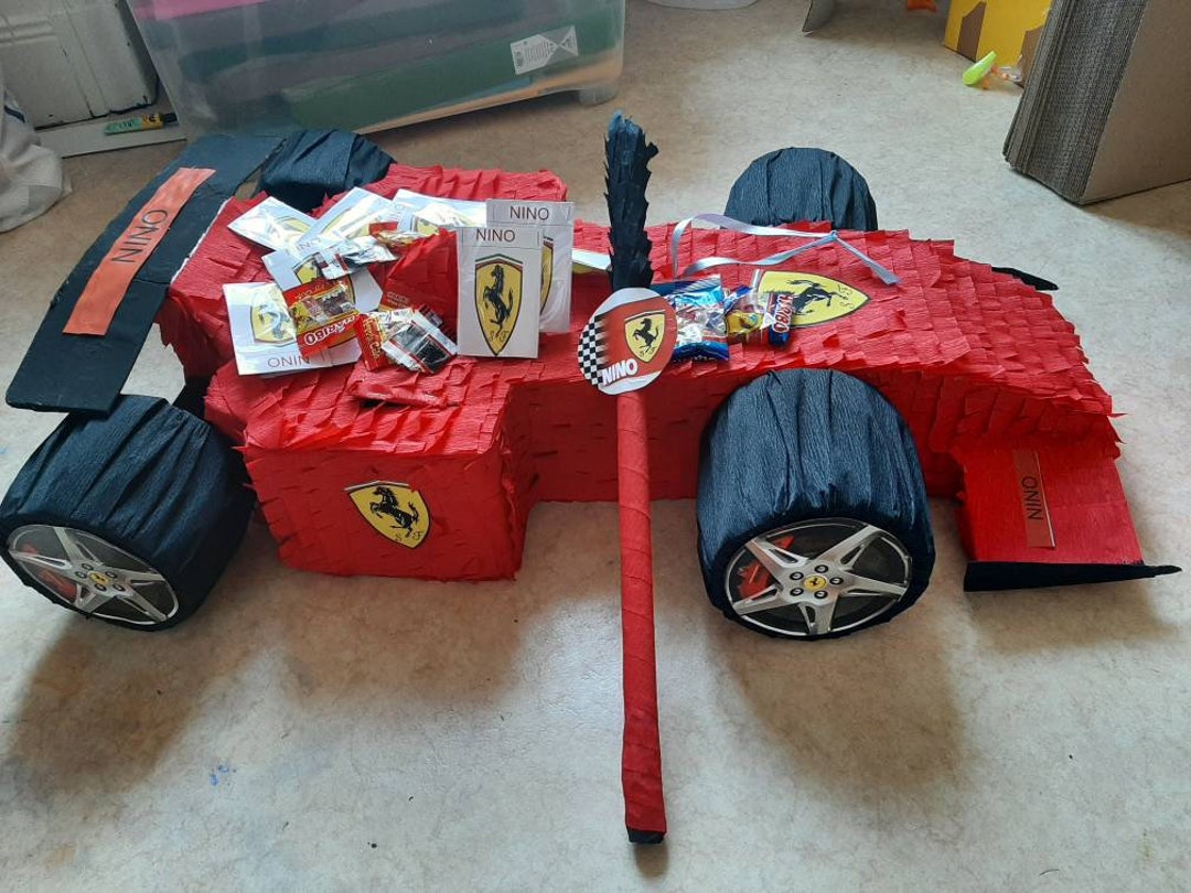 Pinata Ferrari Racing Car, Wooden Stick Included, Birthday Pinata