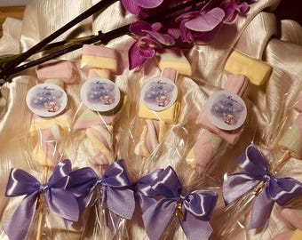Brochette marshmallow chamallow ,guimauve PERSONNALISÉE, anniversaire ,mariage, baptême, baby shower, premier anniversaire, CADEAU invités