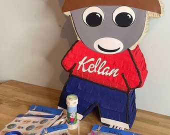 Pignatta TROTRO personalizzata con nome, caramelle Haribo, giocattoli personalizzati, bastoncino di legno decorato, benda sull'occhio, compleanno per bambini, decorazione per feste
