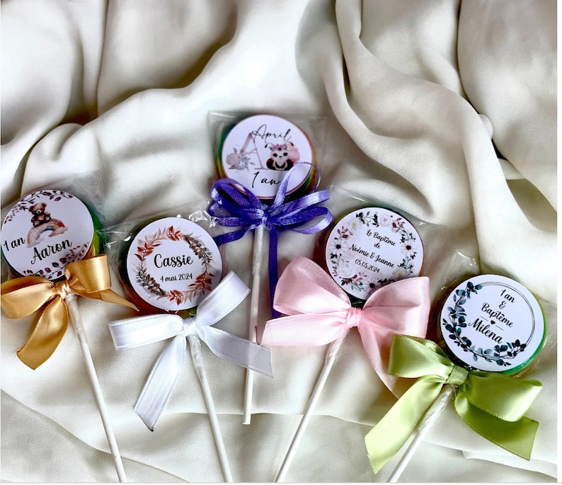 1 to 500 PERSONALIZED lollipops, SATIN ribbon, image of your choice, birthday, baptism, wedding, baby shower, you imagine we create image 2