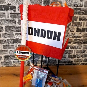 Pignatta TNT di qualità personalizzata, NOME di Minecraft, riempita con 10 caramelle, 10 giocattoli personalizzati, bastoncino di legno decorato offerto, compleanno