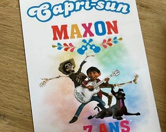 Fichier numérique PERSONNALISÉ, étiquette CAPRI-SUN, thème et inscription de votre choix, échanges sur messagerie etsy.