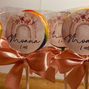1 to 500 Pretty PERSONALIZED lollipops - SATIN ribbon - Image of your choice - Birthday - Baptism - Wedding - You imagine, we create!