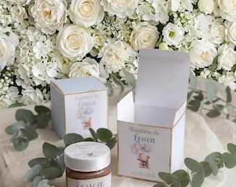 Deliziose mini Nutella, perfette come bomboniere per battesimi e matrimoni; disponibili a richiesta: nastro di raso personalizzato, scatola su misura e cucchiaino di legno.