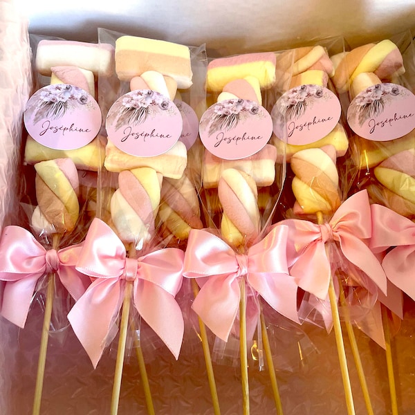 Brochette marshmallow  chamallows PERSONNALISÉE , anniversaire , mariage, baptême, baby shower, premier anniversaire,CADEAU invités