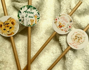 Pailles personnalisables, Tous les thèmes et images sont possibles, pailles en kraft,recyclable, anniversaire, baptême, mariage, baby shower