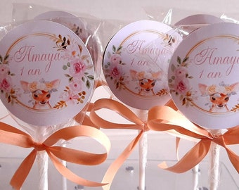 1 to 500 PERSONALIZED lollipops, SATIN ribbon, image of your choice, birthday, baptism, wedding, baby shower, you imagine we create